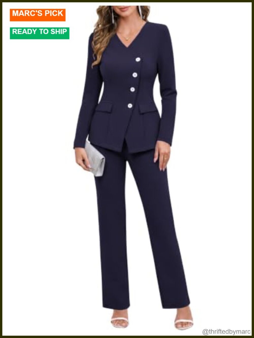 Women's 2 Piece Pantsuit Business Casual Blazer & Straight Leg Pants